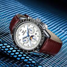 ONOLA 6835 Light Luxury Style Men's Fully Automatic Mechanical Watch With Sun, Moon, And Stars Pattern, Luminous World Time Display, Roman Numerals, And Date/Time Adjustment - High Quality Business And Leisure Watch, Suitable For Elegant Gifts In Daily And Formal Occasions, Durable Time Watch - 均碼 - 查看 15