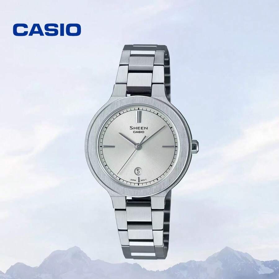 Đồng hồ Casio Sheen SHE-4559D-7AUPR, mặt kính sapphire, chống nước 50m, đồng hồ thạch anh, đồng hồ đeo tay mỏng sang trọng, đồng hồ công sở, đồng hồ nữ tối giản màu bạc, dây đeo thép không gỉ, đồng hồ mặt siêu mỏng sang trọng, quà tặng cho phái nữ, đồng hồ thời trang thường ngày, đồng hồ chống nước có hiển thị ngày. - Một cỡ - Xem 1