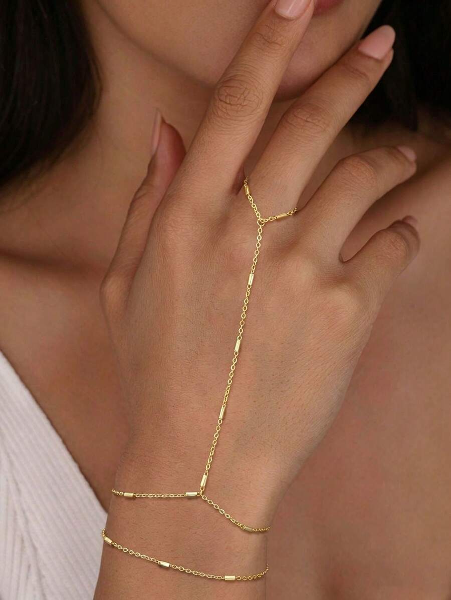 1 Peça Pulseira de Mão de Corrente de Metal da Moda, Joia de Mão Delicada como Presente para Namorada, Pode ser Empilhada para Ocasiões Casuais, de Festa, Diárias, de Encontro, Casamento e Feriados (Feita à Mão, Comprimento da Corrente Personalizado, Quantidade e Arranjo de Contas Aleatórios, Não Use Durante o Banho) - Dourado - Visão 1