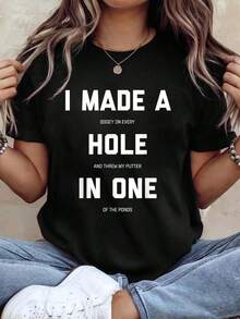 Camiseta Divertida de Golf para Hombres y Mujeres - Regalo de Broma de Golf "Hole In One", Camisetas Gráficas para Mujeres - Negro - Ver 1