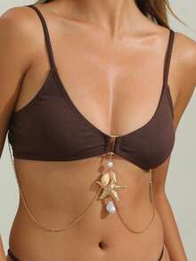 Fashionable And Sexy Beach Vacation Style Body Chain With Sea Star Shell Faux Pearl Pendant And Chain Jewelry Accessory - Multicolor - View 4