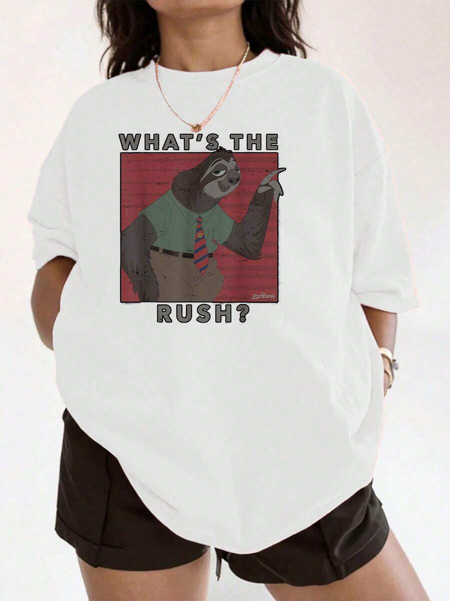 A Fun Image Of A Sloth In A Shirt And Tie, Inviting You To Take Life Easy And Enjoy Every Moment With Its Relaxed Gesture And Calm Expression. Comfortable Casual Women's T-Shirt For Everyday Wear. - 白色 - 查看 1
