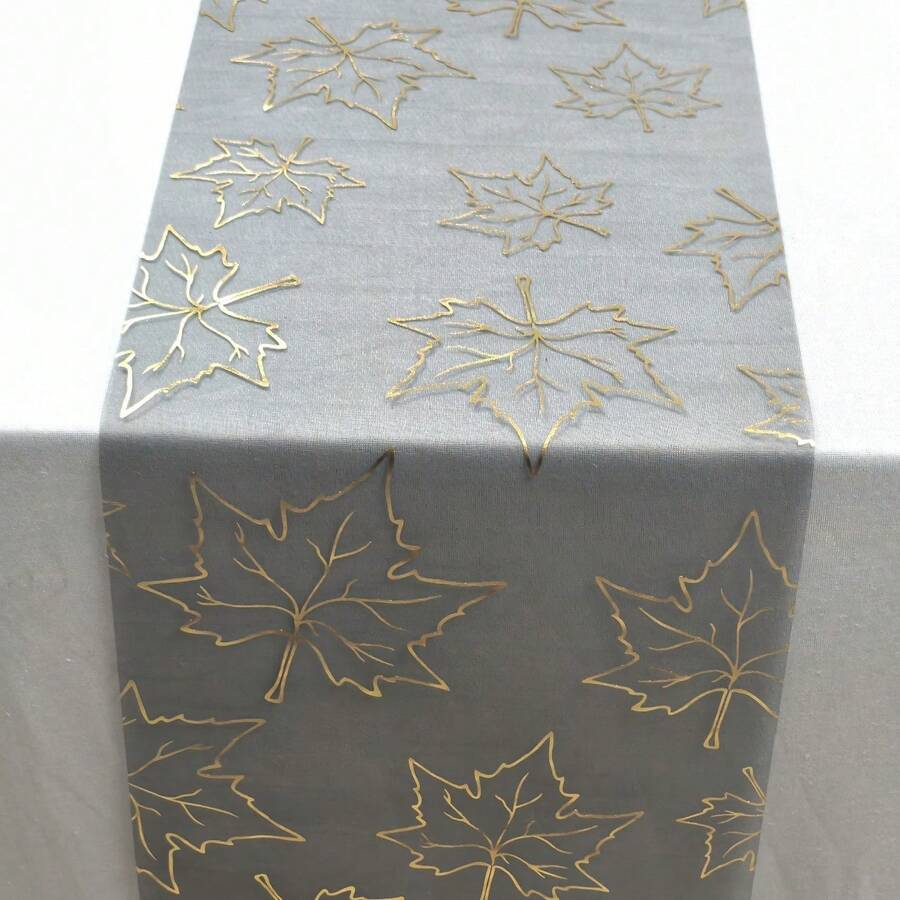 1 Roll Polyester Mesh Black Maple Leaf Table Runner, Skin-Friendly And Breathable, Suitable For Restaurant, Hotel, Wedding, Banquet, Beautifying And Decorating, Embellishing Tabletop, Covering And Accenting - View 1
