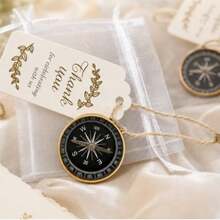 4pcs Compass Gift Set, Mini Compass Souvenirs With Jute Rope, Card Tag, Satin Bag, Suitable For Guest Birthday, Nautical Travel Party Favors (Gold) - Gift Set - View 9
