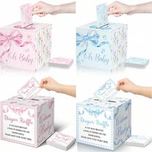 51pcs Bow Raffle Tickets Gift Box Set, Baby Shower Blessing Cards, Suitable For Baby Shower, Bow Theme Party And Gender Reveal Party - Blue-1 - View 1