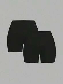 2 piezas Leggings básicos casuales de unicolor para mujer de talla grande, aptos para el verano - Multicolor 3 - Ver 1