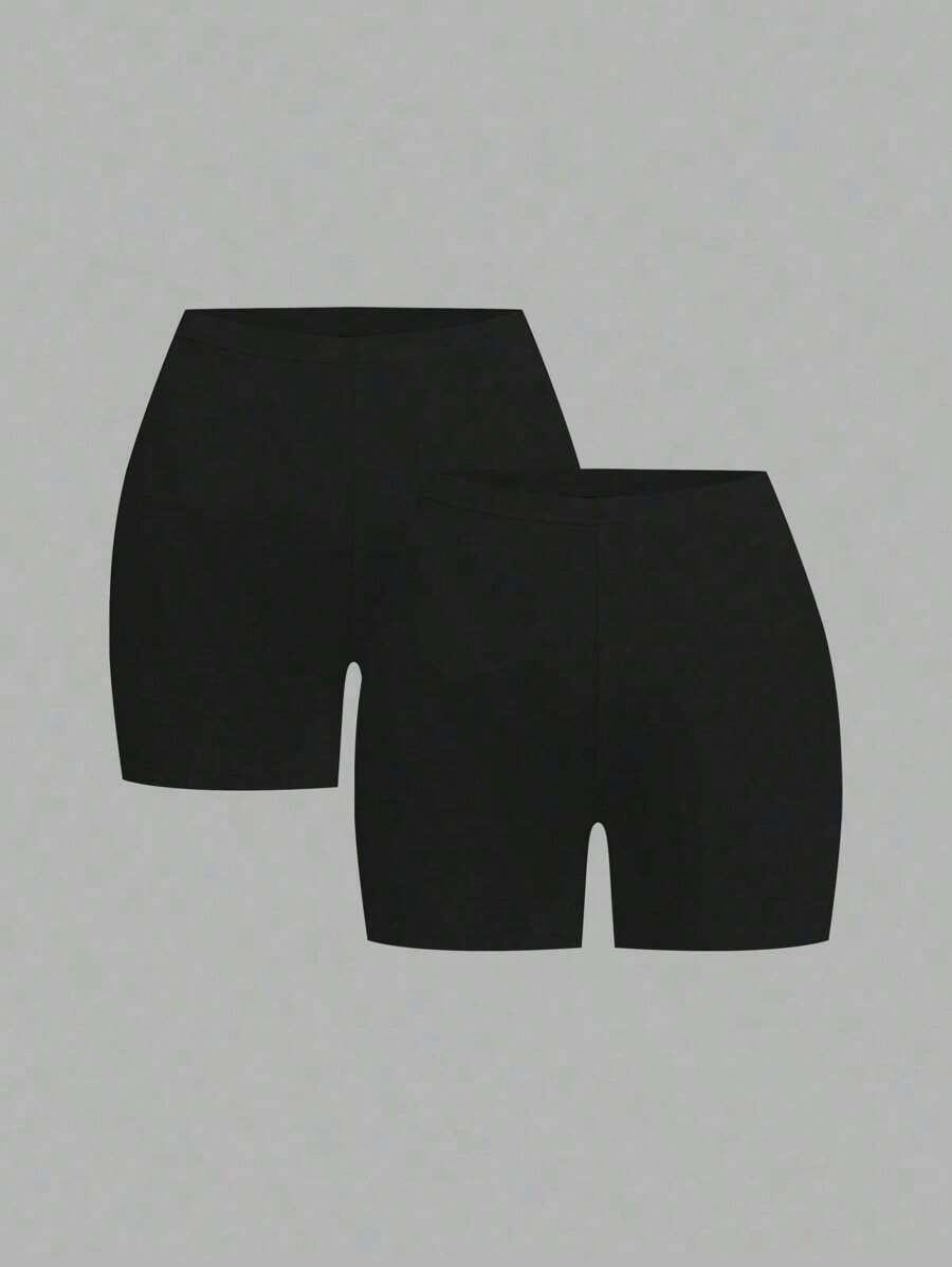 2 piezas Leggings básicos casuales de unicolor para mujer de talla grande, aptos para el verano - Multicolor 3 - Ver 1