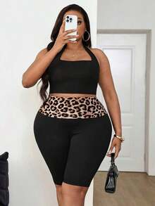 Leggings básicos de color liso para mujer de talla grande, apropiados para shorts de verano hasta la mitad del muslo, adecuados para personas de estatura talla grande baja, leggings de cintura alta, para uso diario, ocio, deportes, vera - Negro 2 - Ver 9