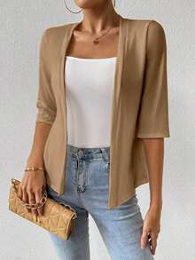 Chaqueta regular para mujer, cárdigan de verano - Caqui - Ver 4