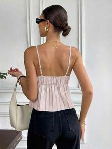 Camiseta de tirantes casual con estampado de lunares para mujer - Rosa - Ver 2