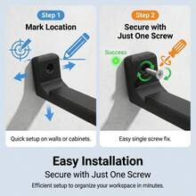 2-Piece Wall-Mounted Tool Rack (With Adhesive Strips), Anti-Deformation, Anti-Rust, Anti-Fall, Provides Secure Fixation For Heavy Items. Easy To Install, Compatible With Various Wall Surfaces. - 2 Black Tape Wall Mounts - View 9