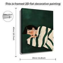 2D Flat, 1pc, 2D Flat Frame Canvas Painting, Girl Sping Painting With Sted Blanket Green Wall Art Digital Download Modern Woman Painting Abstract Woman Poster Bedroom Wall Decor, Day Gift, Beautiful Family Gift, Suitable For Bedroom, Living - đóng khung - Xem 3