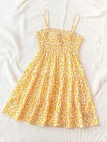 Vestido casual y romántico estilo país con estampado floral diminuto, escote de tirantes, cintura elástica y vuelo, ideal para vacaciones, Pascua, graduación, fiestas de boda, almuerzos y tardes de té en el jardín - Multicolor - Ver 6