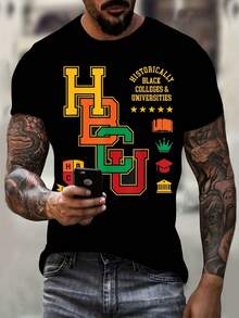 Camiseta de Manga Corta con Estampado 3D para Hombres, Alumni de Universidades Históricamente Negras (HBCU), Suave y Transpirable, Adecuada para Todas las Estaciones, Ropa Deportiva Cómoda y Casual - Negro - Ver 1
