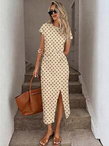 Vestido midi casual de mujer con estampado de lunares, cintura retorcida y abertura alta sin mangas; Vestido ajustado texturizado casual de mujer; Conjunto de fitness de mujer; Vestido de invitada de boda de mujer; Atuendo de oficina de mujer - Multicolor 10 - Ver 5