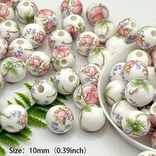 30 Colorful Decorative Beads, Floral Ceramic Beads, Large Hole – Chinese Printed Ceramic Craft Beads. Suitable For Jewelry Making, Ideal For Decorating Necklaces, Bracelets, And Earrings - 30個 - 查看 5