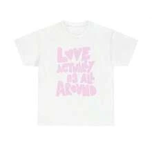 Retro "Love Is All Around" Cotton Print T-Shirt - New Gift - Suitable For Year-Round Wear, Short Sleeve Crew Neck T-Shirt With Single-Sided Print, Pure Cotton, Fun Printed T-Shirt For Women - 白色 - 查看 7