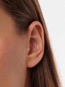 EleRunis 1 Buah Anting Tindik Tulang Rawan Helix Perak Sterling 925 Tiga Batu CZ Model Jepit, Perhiasan Mewah untuk Pemakaian Sehari-hari, Pesta Pernikahan, Hari Valentine - Emas - View 8