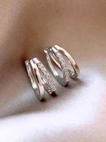1 Pair Romantic Cubic Zirconia Hoop Earrings, Designed For Women, Suitable For Weddings, Engagements, Anniversary Parties, Valentine's Day Gifts - 1# - View 2