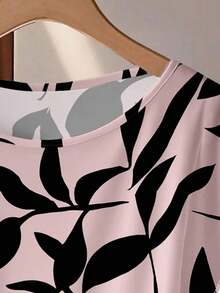 Conjunto de 2 piezas de camisa de manga corta holgada con lazo y pantalones rectos holgados, de estilo vintage elegante y versátil, con estampado floral azul sobre base blanca, adecuado para otoño/invierno, cómodo y cálido - Multicolor - Ver 6
