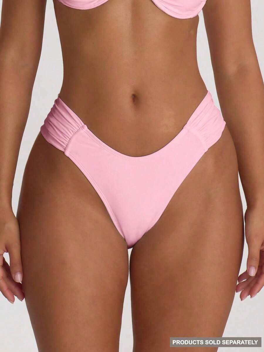Resort - Braguitas de Bikini con Laterales Fruncidos y Corte Cheeky, Ropa de Baño para Vacaciones, Verano, Viajes, Playa, Básicos de Baño, Traje de Baño de Color Sólido, Resort Core - Rosa - Ver 1
