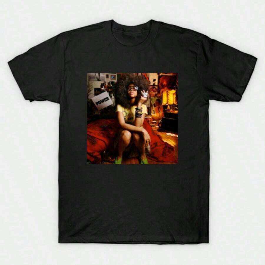 Badu Power T-Shirt, Erykah Badu T-Shirt, Y2k Women's Clothing, Women's Cotton Clothing - 黑色 - 查看 1