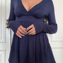 Sunshine Girl Sexy Fitted V-Neck Long Sleeve Knit Top, Casual Streetwear And Homewear For Summer Pink Spring - Azul Marino - Ver 10