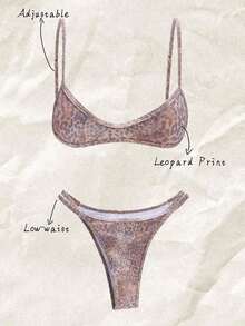 Set de 2 piezas Bikini de tirantes finos con estampado aleatorio para mujer, verano - Multicolor 6 - Ver 1