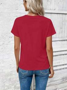 Women's Casual Short-Sleeved T-Shirt With Round Neck And Heart Print, New Spring-Summer Collection. Very Popular New Arrival. - 胭脂 - 查看 2