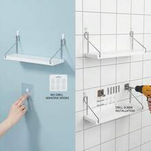 Kệ treo tường không cần khoan, có móc treo, kệ gỗ trang trí, kệ sách nổi cho phòng khách và văn phòng, 1 chiếc. - trắng - Xem 6
