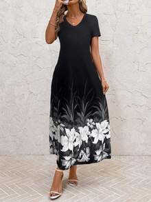 Clasi Vestido de mujer con estampado de teñido anudado a la moda, de verano - Negro - Ver 4