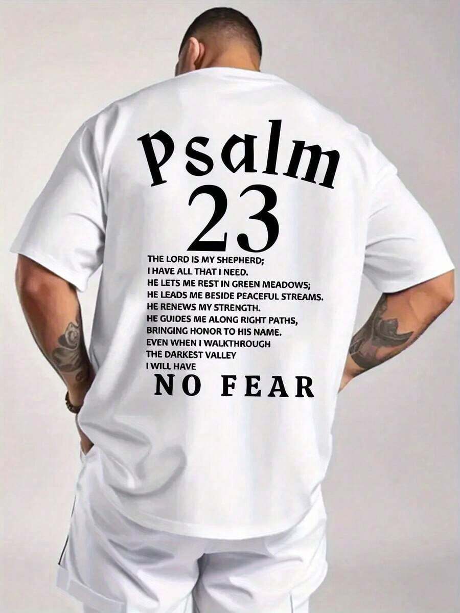 Men's T-Shirt With Psalm 23 Print - Made Of 100% Polyester, With A Regular Fit, Crew Neck, And Short Sleeves, Suitable For Casual And Athletic Wear, Machine Washable. Features An Inspirational Bible Verse, Casual Wear, And A Graphic Font. - 白色 - 查看 1