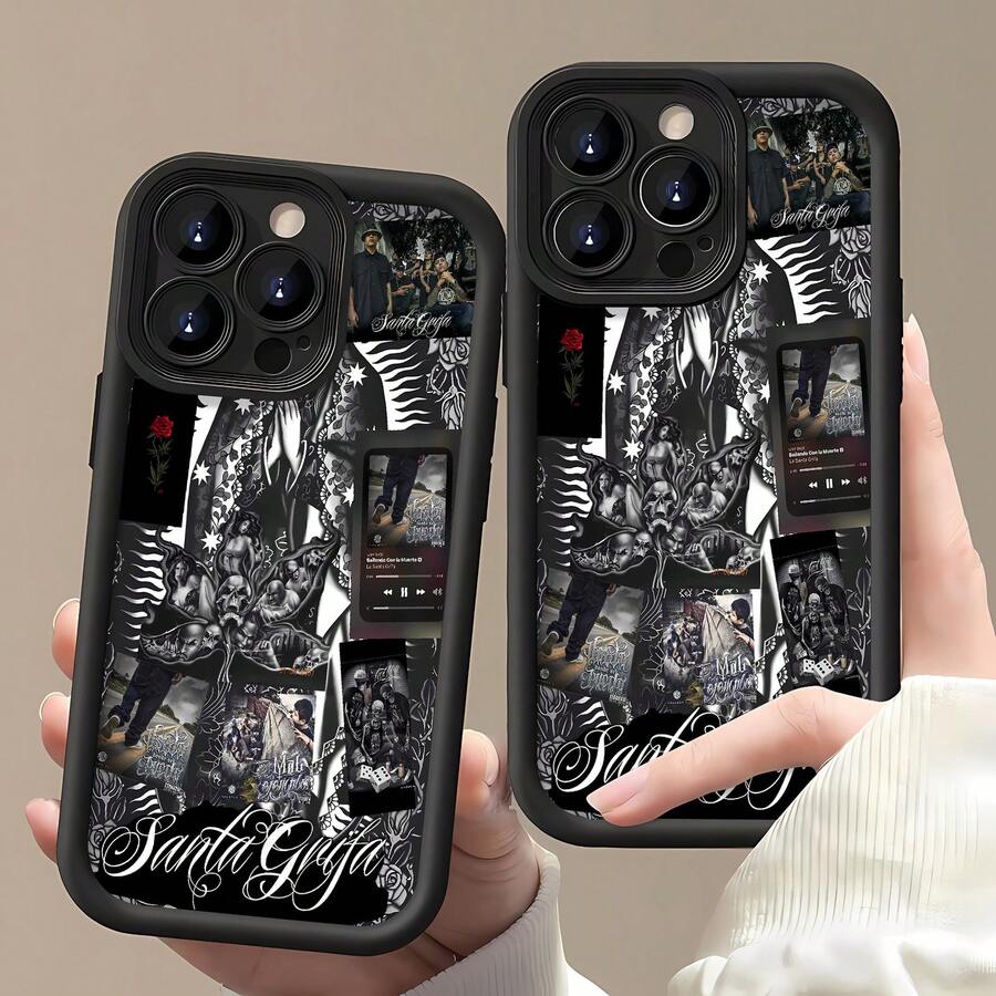 Funda para teléfono con diseño artístico en blanco y negro, compatible con Samsung, Apple, VIVO, OPPO, , , y Honor. Fabricada en TPU, ofrece protección contra golpes y caídas. Un regalo ideal para amigos y familiares. - Negro - Ver 1