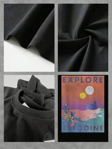 Explora un paisaje de dos soles sobre un horizonte desértico que simboliza aventura y libertad en mundos lejanos camiseta de mujer  cómoda y moderna para amantes de viajes galácticos y fantasía - Negro - Ver 4