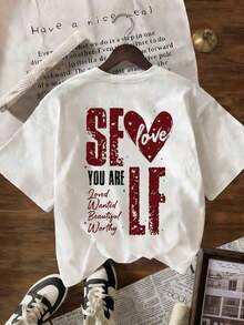 1 Piece Women's Loose-Fitting, Short-Sleeved T-Shirt With A Fun Text Print. Made From 100% Pure Cotton, It's Soft Against The Skin. A Simple Street-Style T-Shirt Perfect For Summer, Work, Or Casual Dates. - 白色的 - 查看 3