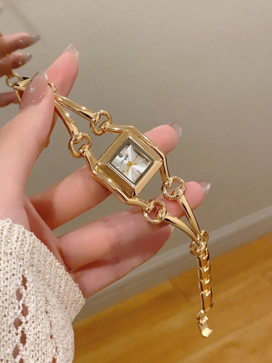 1pc New Arrival Women's Minimalist Casual Elegant European & Middle Eastern Style Bracelet Watch, Retro Gold Color - Gold - View 1