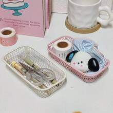 This Stylish And Multifunctional Iron Desktop Storage Basket Comes In Four Colors That Can Be Freely Mixed And Matched. With Its Thickened Hollow Mesh, It's A Versatile Desktop Organizer Suitable For Various Holidays And Parties. - [2pcs] Pink + White - View 17