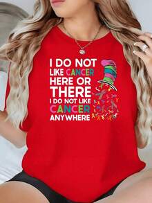 Comfortable Women's T-Shirt With Multicolored Solidarity Ribbon Print, Ideal For A Casual And Conscious Look. Soft And Comfortable. Loose Versatile Short Sleeve T-Shirt For Women - 紅色的 - 查看 7