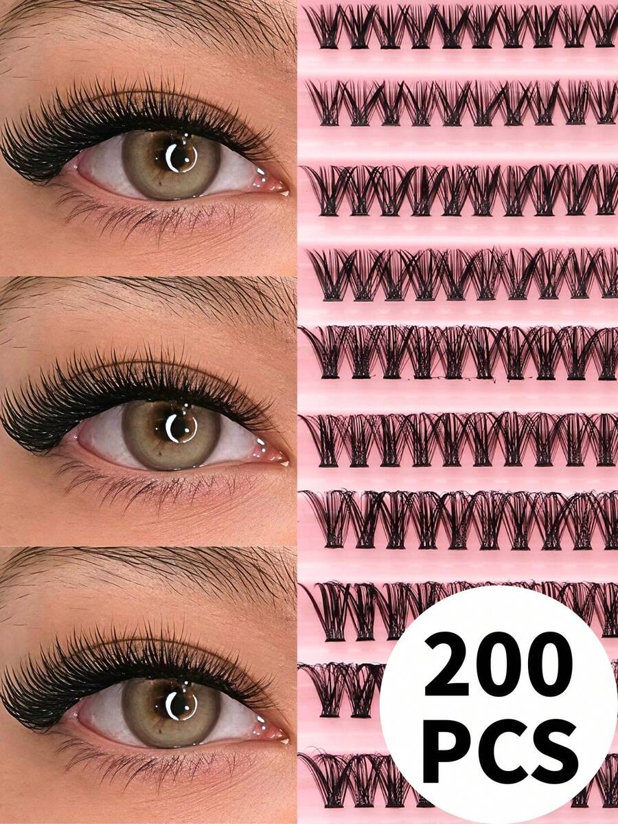 10对40D分段式假睫毛，欧美猫眼款，3D立体效果，D型卷翘，200簇，10-16mm混合长度，打造自然大眼。材质柔软亲肤，可重复使用，易于佩戴，适合新手，DIY省时，适合通勤、约会、派对等场合，也是送给女友和节日的理想礼物。