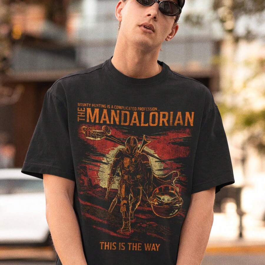 Retro T He Ma Nda Lor Ian Shirt – This Is The Way, Grogu Tee - màu đen - Xem 1