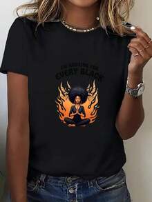 Size - Women's Oversized T-Shirt - Casual Loose Fit For Everyday Wear With Bold Graphic Support For All Blacks - Women's Black T-Shirt - Comfortable Top For All Seasons, For Home, Going Out And Casual Outfits, Comfortable Loungewear, T-Shirt With Striking Print, Breathable Material, Short Sleeve T-Shirt, For Lovers Of - 黑色 - 查看 2
