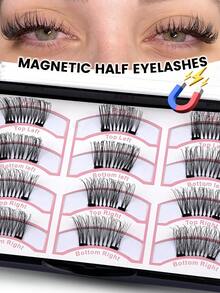 MAANGE 3 Pairs Magnetic False Eyelashes, Half-Lash Style, No Glue Needed, Short Magnetic Eyelashes, Natural Cat Eye Makeup Effect, Reusable, Suitable For Eyelash Extensions, Ideal For Those With Heavy Eyelids, Makeup Bloggers, And As A Gift - Black - View 5