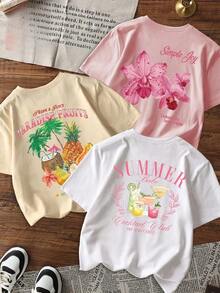 Women's Short-Sleeved Crew Neck T-Shirt. It's A Single Piece, Not A Set Of Three. This Women's Short-Sleeved Crew Neck T-Shirt Is Made Of 100% Cotton And Features A Casual White Print, Perfect For Summer, Cocktails, And Clubbing. - 白色 - 查看 1