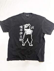 Anime T-Shirt With Boar Design, Women's Shirts, Women's Sweatshirts, Sweater, Casual Blouse, Summer Women's Graduation Dresses - 黑色 - 查看 6