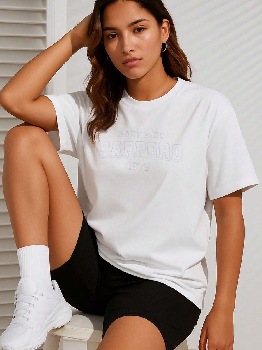 Sapporo, Hokkaido Themed Printed T-Shirt - White, Breathable, Crew Neck, Short Sleeves, Featuring A Japanese Beer Brand Design, Suitable For Casual Summer Outdoor Wear And Everyday Use, Suitable For All Seasons (In Stock At The Local Warehouse). WR07 - 白色 - 查看 1