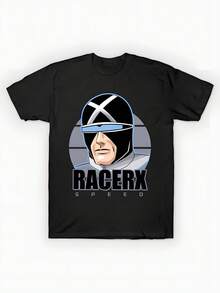 Unisex Short Sleeve T-Shirt With Retro Racing Design For Men And Women, Casual Loose Fit, Summer T-Shirt,  Urban Clothing - Black - View 1