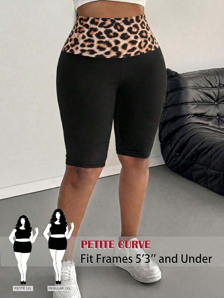Leggings básicos de color liso para mujer de talla grande, apropiados para shorts de verano hasta la mitad del muslo, adecuados para personas de estatura talla grande baja, leggings de cintura alta, para uso diario, ocio, deportes, vera - Negro 2 - Ver 1