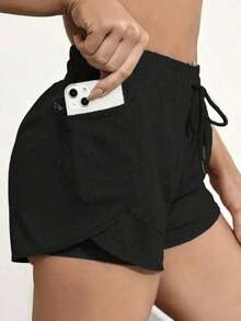 Pantalones cortos de yoga 2 en 1 para mujeres, hechos de tela de secado rápido con bolsillos de malla - Adecuados para fitness casual, entrenamientos en el gimnasio - Ideal para el verano - Diseñado específicamente para mujeres - Perfecto para un estilo de vida activo - Negro - Ver 6