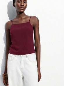 Blusa sin mangas con lazo ajustable, elegante para fiesta, oficina, viajes, casual, romántica, adecuada para invitados de boda, anfitriones, citas, fiestas, conciertos, desayunos, aeropuerto, vacaciones de verano - Burdeos - Ver 2