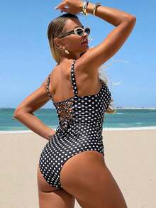 Traje de baño de una pieza con control de abdomen y acolchado, elegante y maduro, para mujer, color negro - Multicolor - Ver 2